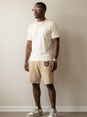 Human Made STRMCWBY Face Logo Tan Raw Hem Sweatshorts SZ L/XL